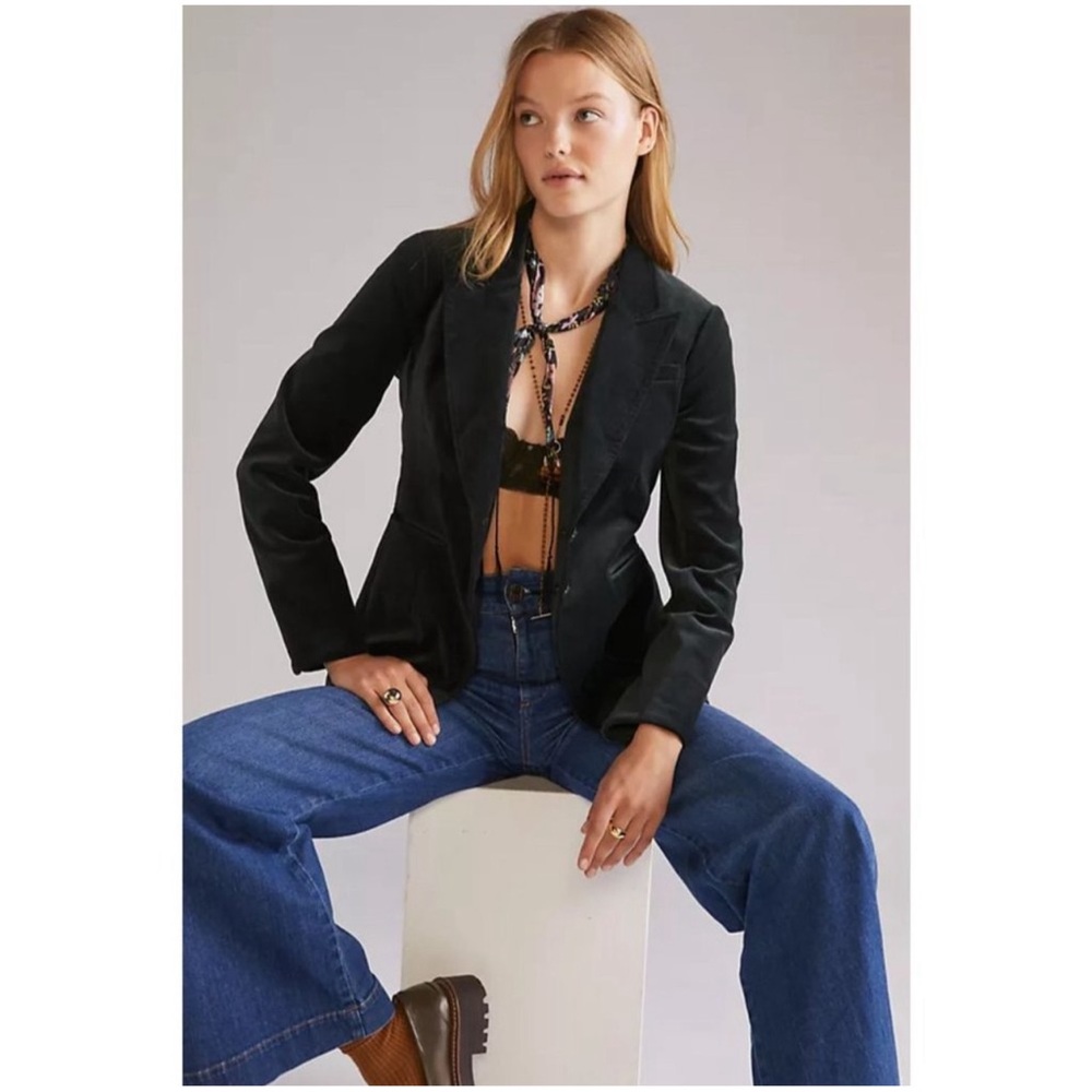 Anthropologie Paige Chelsea Velvet Blazer Sz L Dark Spruce Green NWT - Picture 1 of 16